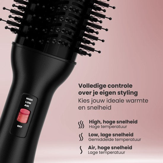 Auronic 4-in-1 Hairdryer Brush - Airstyler - Combs - Styles - Curls - Blow-dry - 37 mm Curling Brush - 360 Degree Airflow - Black/Pink