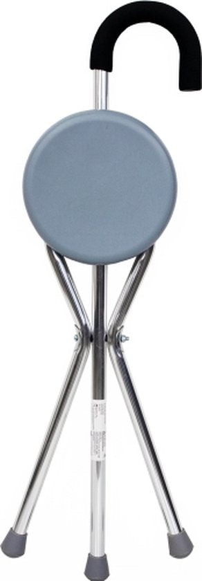 Mobiclinic Gloria - Canne avec siège - Jusqu'à 90 kg - Pliable - Aluminium - Canne tripode - Embouts antidérapants - Canne chaise - Canne orthopédique - Poignée ergonomique - Gris