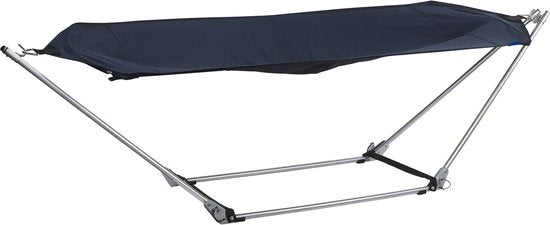 Campart Hamac avec support BE-0640 - Pliable et léger - Structure en acier - Capacité 150 kilos - avec sac de rangement - Bleu