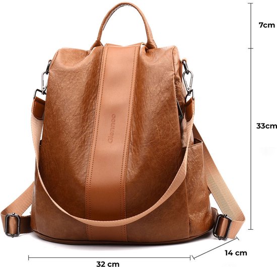 Glennoo Anti-theft Backpack Ladies - Sac à dos pour dames - Cuir PU - Marron