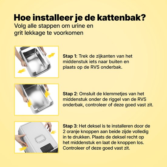 Bac à litière en acier inoxydable Jake and Jacky - Toilette pour chat en acier inoxydable - avec pelle à litière et support et marche de ramassage des gravillons - bac à litière ouvert 2 en 1 avec couvercle amovible - 60x40x38cm