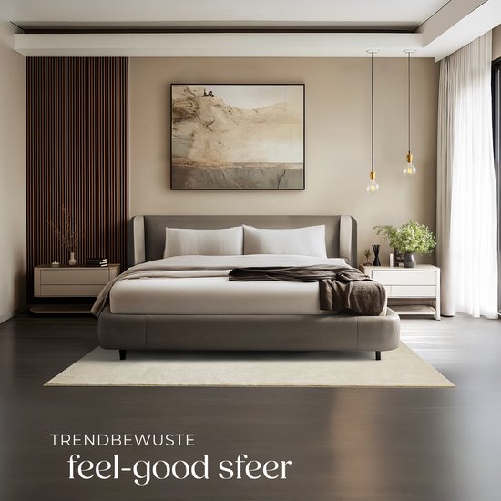 tectake® Tapis à poils courts -140 x 200 cm - Beige - Tapis pour le salon, la chambre à coucher, la salle à manger - Facile d'entretien et lavable - Sous-couche antidérapante - Antiallergique - Diverses tailles et couleurs