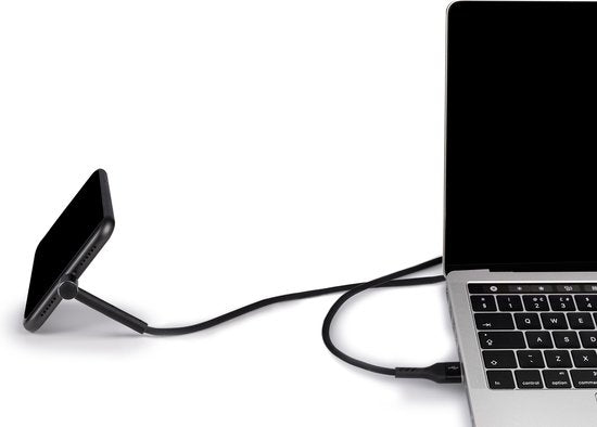 Câble USB Grundig - USB-A vers Lightning - Compatible avec iPhone et iPad - 3-en-1 : Chargement, Synchronisation et Support de téléphone - 1 Mètre - Noir