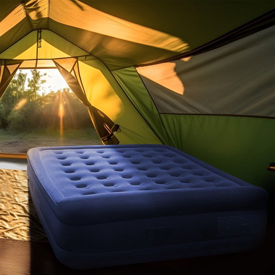 Juskys Lit à air autogonflant Sapri L - Bleu - 197 x 154 x 45 cm - Sac de rangement inclus