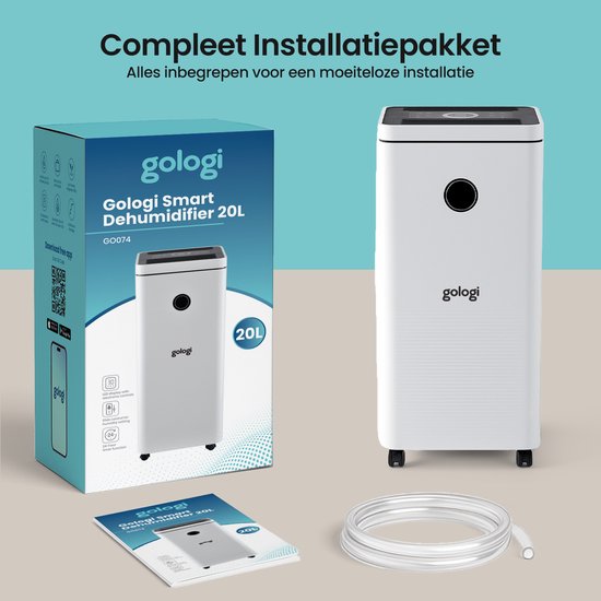 Gologi Déshumidificateur avec application - Déshumidifie jusqu'à 20L par jour - Fonction Lavage-Séchage - Pour la maison - Convient pour la cave, la chambre, la salle de bain et le salon - Déshumidificateur - Dévoreur d'humidité contre la moisissure - Bla