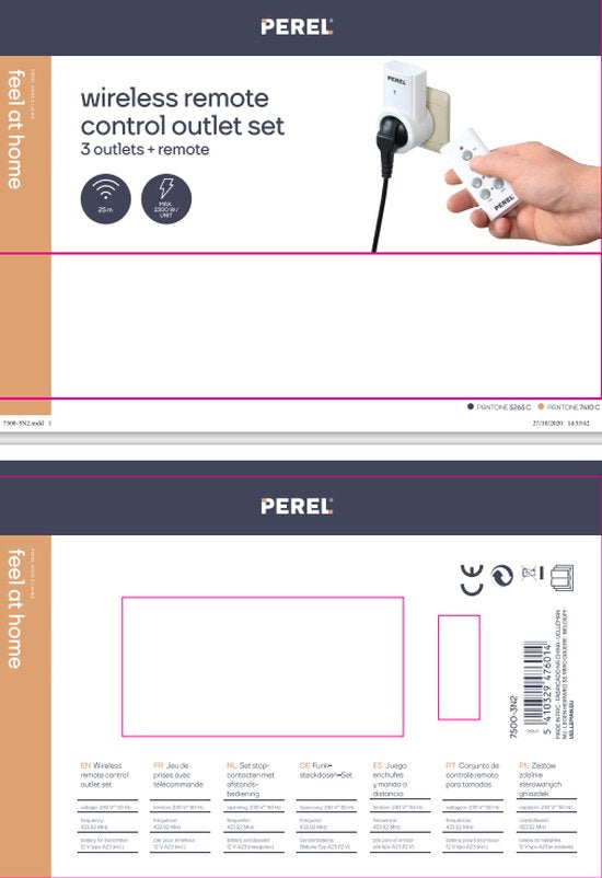 Perel Prises, avec télécommande, set de 3, sans fil, portée jusqu'à 25 m, 10 A, 2300 W, blanc