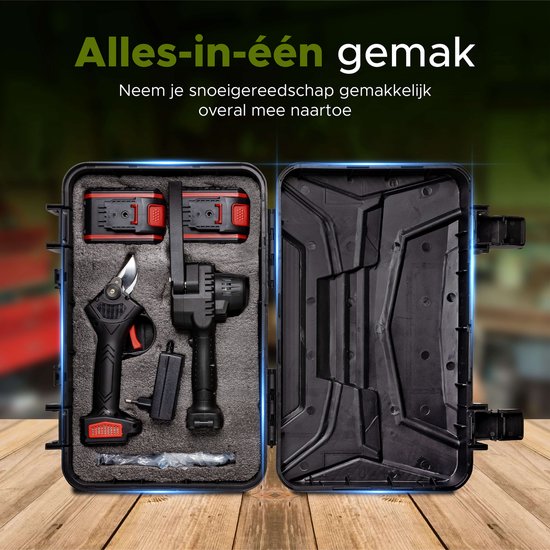 Qualitá® Sécateur électrique - Mini tronçonneuse 2 en 1 - cisaille à fleurs, coupe-bordures, taille-haies électrique - 2 piles avec chargeur de piles - boîte de rangement incluse Outils de jardinage