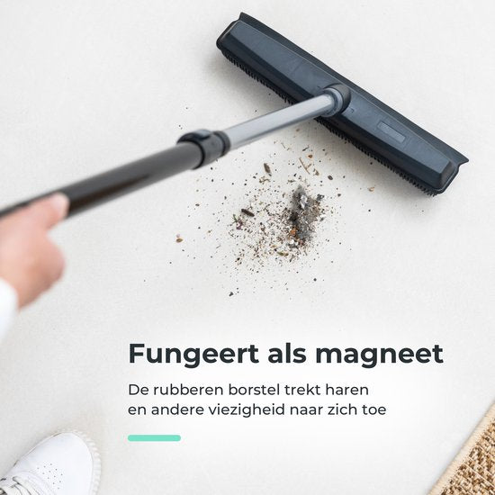 CLEANLY Balai en caoutchouc avec raclette - Balai de barbier - Balai doux intérieur et extérieur - télescopique 114-142 cm - Brosse avec manche - Balai d'intérieur - Largeur 34 cm - Noir, Gris