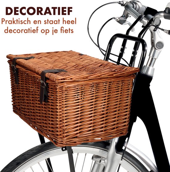 Bicycle Gear Wicker Bike Basket Front - Rattan Bike Basket Handlebar 30L - Baker Basket 45 x 30 x 25 cm - Bicycle Accessories Adults - Bike Basket for Grandma Bike, City Bike or Transport Bike