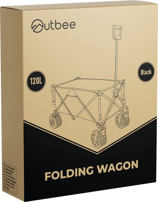Outbee Bolderkar - Bolderkar pliable - Capacité de 120 litres - Avec blocage des roues - Capacité de charge de 120 kg - Noir