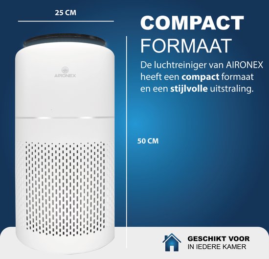 Purificateur d'air Aironex avec filtre HEPA - 40 m2 - Convient au salon, à la chambre à coucher, au bureau, à la chambre de bébé - Indicateur de la qualité de l'air - Fonctionne contre les acariens, le rhume des foins, les allergies, la poussière - Élimin