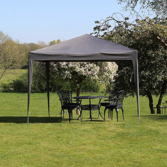 Tente de réception facile à monter Pro Garden - 300 x 300 x 245 cm - polyéthylène - pliable et résistante à l'eau - sac de transport inclus - pour les fêtes de jardin et les événements - gris