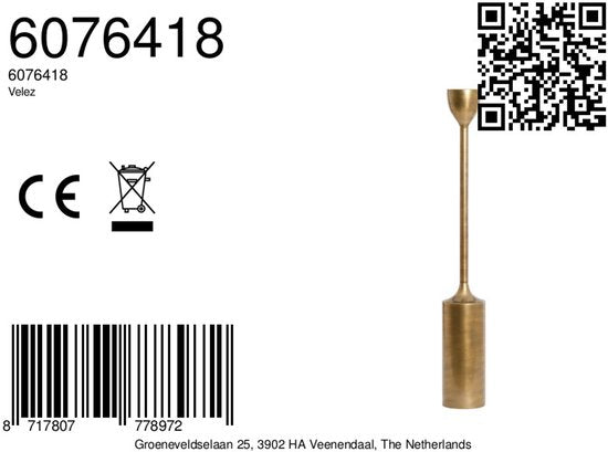 Light & Living - Bougeoir VELEZ - Ø13x90cm - Bronze