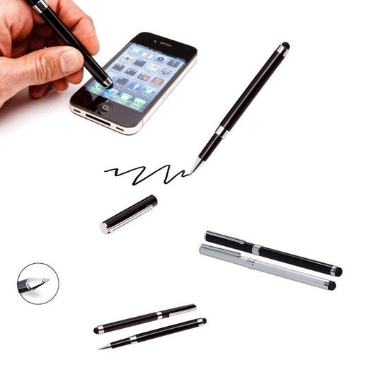 Stylo-stylet | Lot de 4 | Stylo 2-en-1 | Noir et argent | Multifonctionnel
