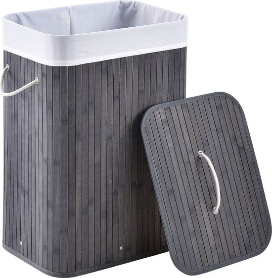Panier à linge en bambou bouclé - 72 L - Gris - Sac à linge amovible