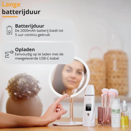 ETA Fenité Miroir de maquillage avec éclairage - Inclinable à 90° et rechargeable via USB-C - Couleur de la lumière réglable - Ø 17,8 cm - Blanc