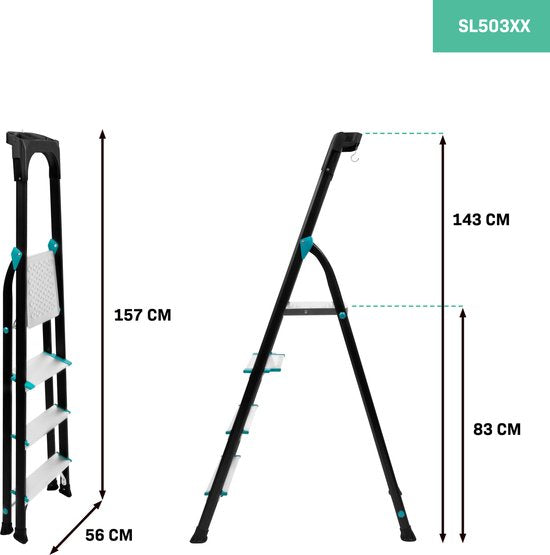 Échelles ménagères - VONROC PRO - pliante en aluminium - 4 échelons antidérapants - capacité de charge max. 150kg - noir