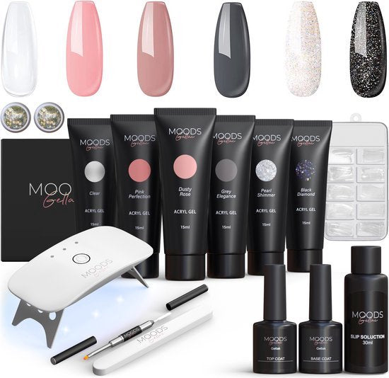 Moods Gellac - Luxury Polygel Set - Polygel Nails Starter Pack - Inclut une lampe UV LED - 6 couleurs - Neutral Shine