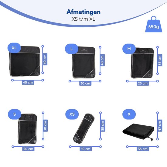Hilvard - Packing Cubes Set - 6 pièces - Organiseurs de bagages - Organiseurs de vêtements - Cubes de voyage - Cubes de compression - Noir