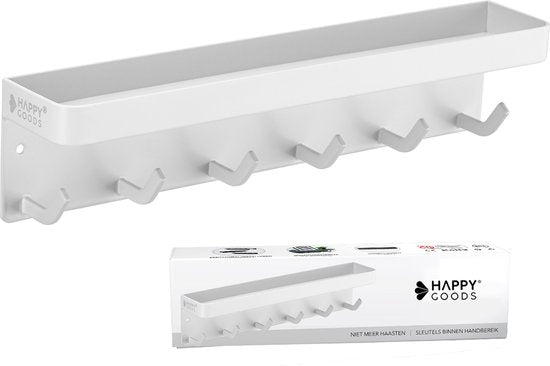 Happy Goods® Porte-clés blanc - Armoire à clés d'intérieur - Autocollant - Porte-clés - Acier inoxydable - Organisateur de clés - Tableau de clés moderne - Porte-clés avec vis - Armoires à clés