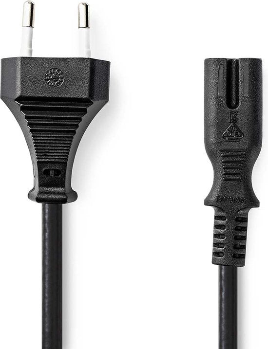 Nedis Câble d'alimentation - Euro mâle - IEC-320-C7 - Droit - Droit - Nickelé - 3,00 m - Plat - PVC - Noir - Etiquette
