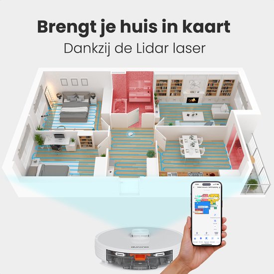 Auronic Robot Aspirateur - Avec fonction balayage - WiFi et App - Station de charge - Animaux domestiques - Robot balayeur - Navigation laser - Station de vidange automatique - Blanc