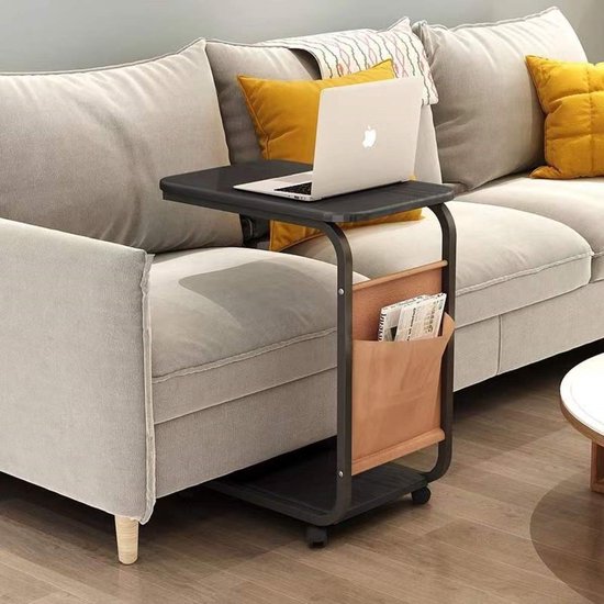 Ceruzo Mobile Side Table - Table banc avec roulettes et plateau - 43x28x63 cm - Noir