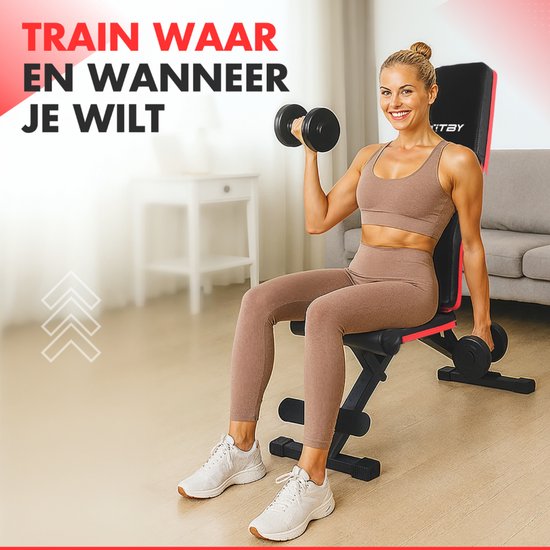 Banc de Fitness Fitby - Banc de Halter - Banc de presse - Banc d'exercice - Réglable - Capacité de poids de 150 kg - Pliable - Noir