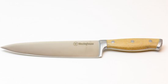 Couteau de chef Westinghouse - Couteau de cuisine professionnel - Acier inoxydable - 20 cm - Manche en bambou