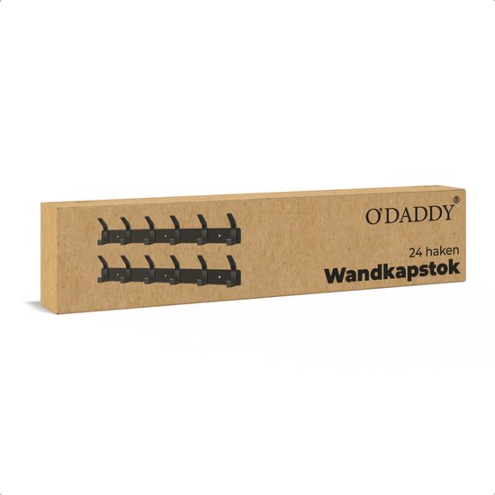 O'DADDY® Wall Coat Rack 24 Hooks - Porte-manteau suspendu - Porte-serviettes - Porte-manteau mural - 2 rangées de 12 crochets - Bande adhésive incluse - 44 x 3,5 x 7 cm - Noir
