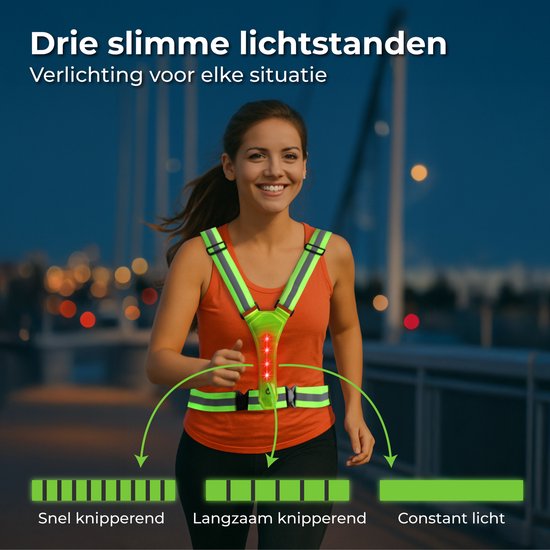 Nuvance Running Vest with Lighting - Gilet de course à pied réfléchissant - Réflexion à 360 degrés - Gilet de course à pied ajustable - LED - Vert