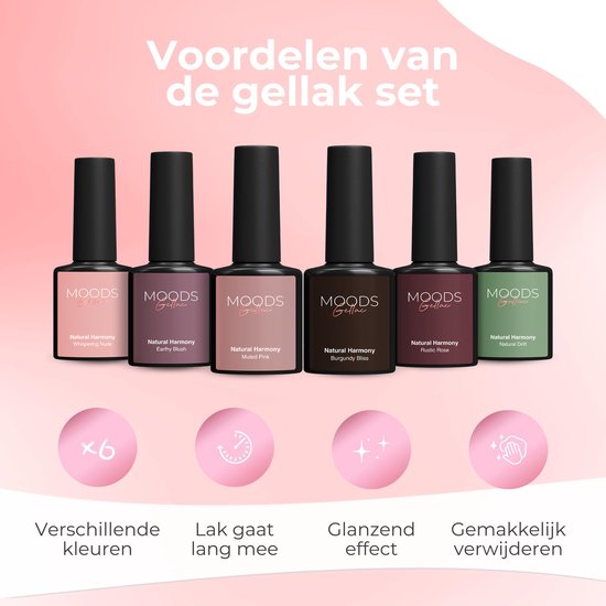 Moods Gellac 6-Piece Set - Gel Nail Polish Starter Pack - Vernis à ongles en gel - 8ML - Natural Harmony - Gellac - Nails - Chic Colours