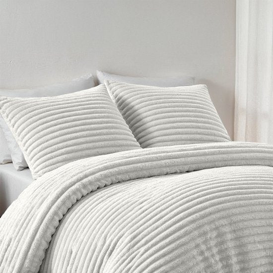 Zydante® Housse de couette Teddy Rib - 200x220 cm - Foggy Dew - avec 2 taies d'oreiller