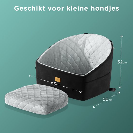 CozySense® Siège auto pour chien - Panier auto pour petit chien - Siège avant et arrière - Avec sangle de sécurité, compartiment de rangement et housse lavable - Noir/Gris