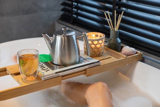 Vaja® Théière Camille Silver - Double paroi - 1 litre - Théière en acier inoxydable avec filtre et chauffe-plat