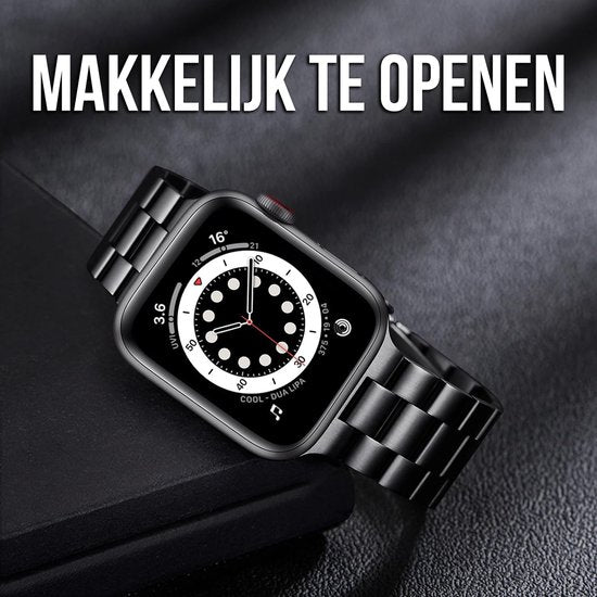 Podec Smartwatch - Bracelet en acier inoxydable noir - Convient à l'Apple Watch - Bracelet adapté à l'iWatch 42 / 44 / 45 / 49 mm - Convient aux séries 1/2/3/4/5/6/7/SE