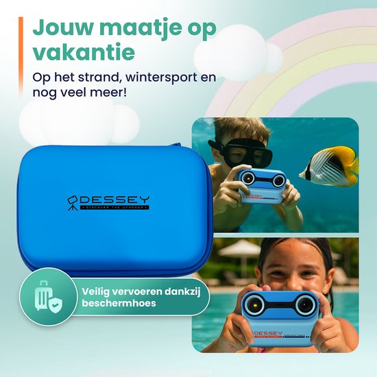ODESSEY Caméra étanche pour enfants - avec trépied - Full HD - Caméra selfie - Carte SD 32 Go - Photo - Vidéo - Jeux - Caméra numérique pour enfants - Caméra photo pour enfants - Bleu
