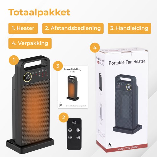 Nuvance - Réchaud électrique - 2000W - Réchaud de terrasse - Réchaud céramique - Réchaud à ventilateur - Chauffage électrique