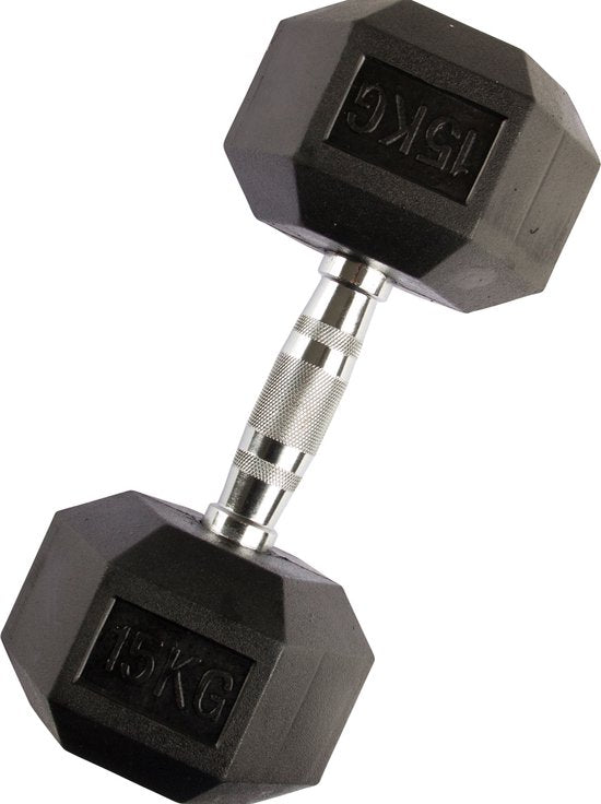 VirtuFit Hexa Dumbbell Pro - 15 kg - Hexagon Dumbbell - Durable et résistant - Entraînement musculaire - Poids - CrossFit & Fitness - Convient aux débutants et aux professionnels - Vendu à l'unité