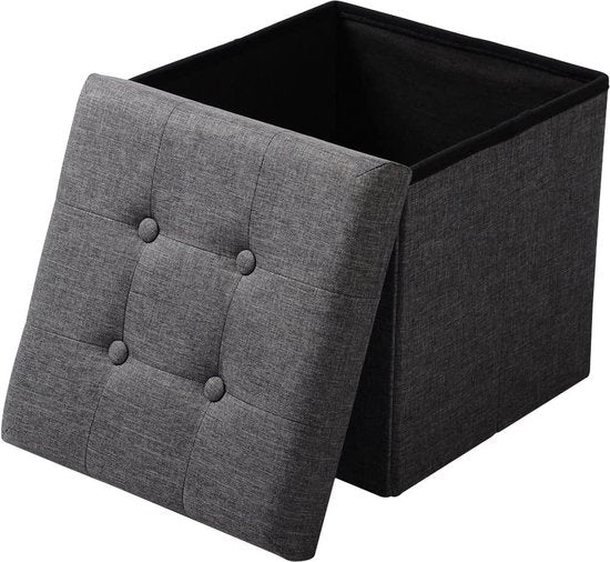 WOLTU Tabouret avec housse en lin,Tabouret de rangement pliable 37.5x37.5x38cm,Gris foncé