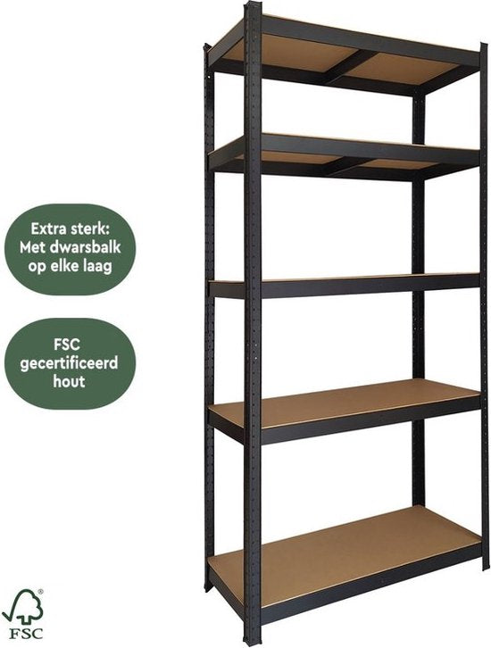 BRASQ Rack Cabinet Black Set of 2 - Metal Storage Rack - pantry - wall cabinet - Warehouse Rack 180x90x40 - 5 layers - 175 KG per shelf - max 875 KG