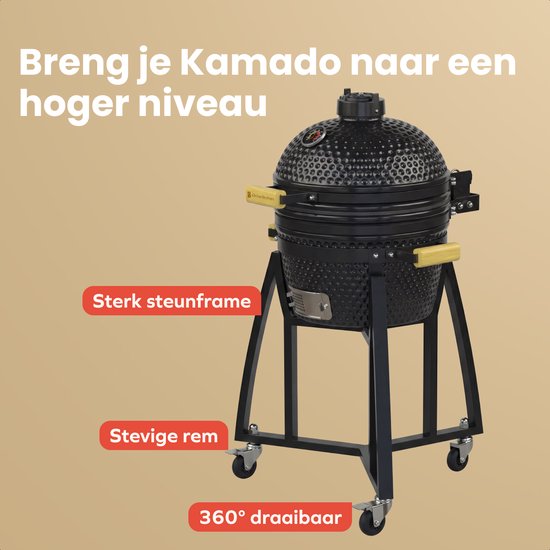 KitchenBrothers Kamado BBQ Base - Pour 41⌀ cm - Convient pour KitchenBrothers Kamado de 16 pouces - 102 cm de hauteur - Avec roues et frein - Noir