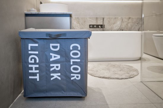 Panier à linge Shine XL avec 3 compartiments pour le linge clair, foncé et de couleur - Avec poignées de transport et 4 roues - Durable - Capacité 120 litres - Gris