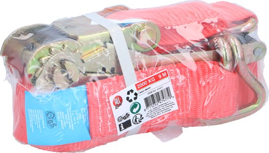 Sangle d'arrimage All Ride avec cliquet - Sangle d'arrimage 9 mètres - Max. 2000KG - Nylon - Rouge