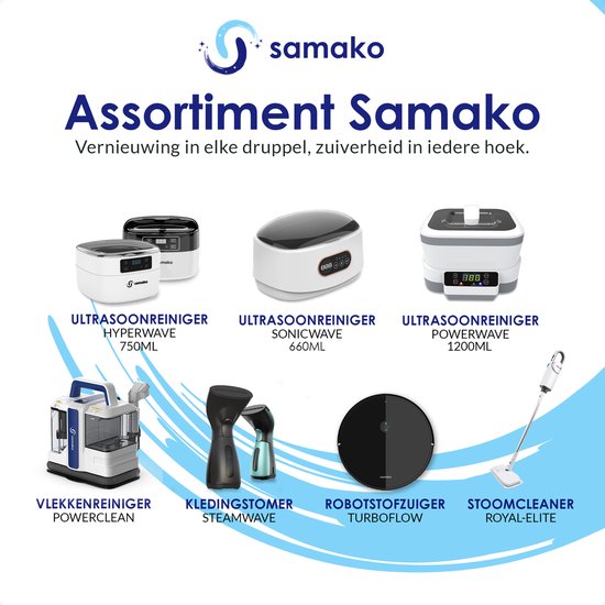 Samako Ultrasonic Cleaner PowerWave - Appareil de nettoyage - Bain à ultrasons - Lunettes - Bijoux - Montres - Brosse à maquillage - 1200 ml