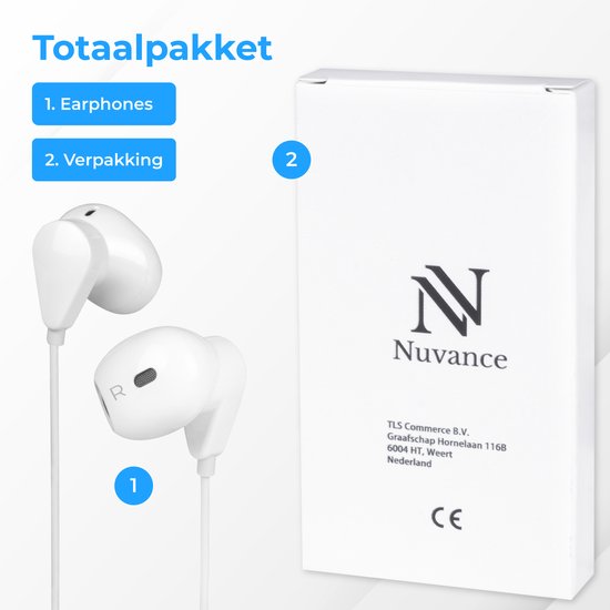 Nuvance - Ecouteurs intra-auriculaires avec fil - USB-C - Plastique blanc - Avec microphone et contrôle en ligne - Son clair et port confortable - Pour smartphones modernes