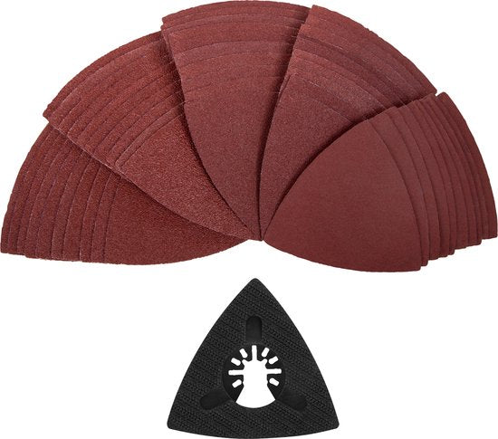 VONROC Set de papier de verre et de tampons de ponçage Delta - 80/82mm - 50 feuilles de grain 60, 80, 100, 120 et 140 - Universel