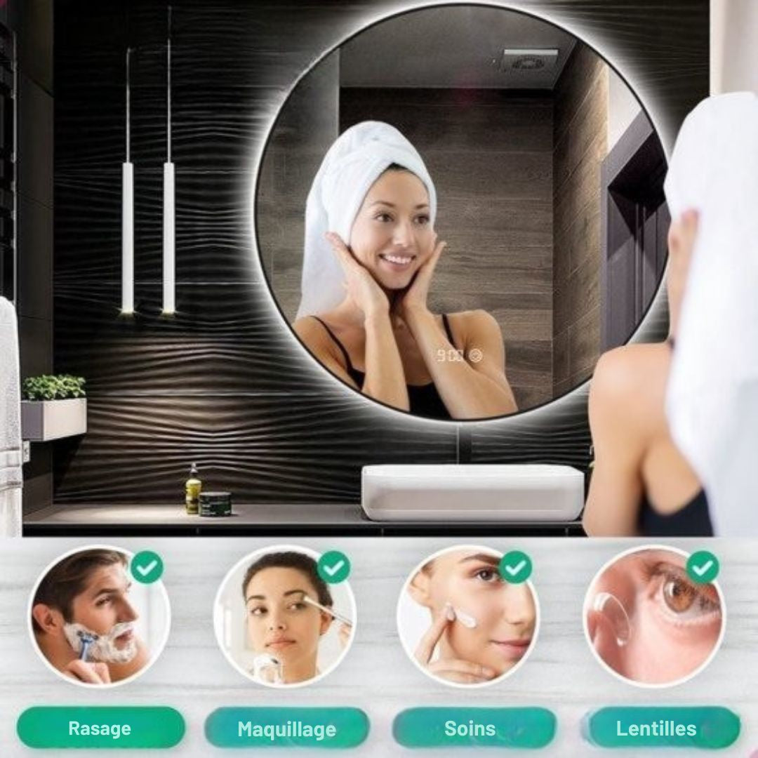 Miroir de salle de bain - Mirlux - avec éclairage LED et chauffage - anti-condensation - 60CM - Noir mat