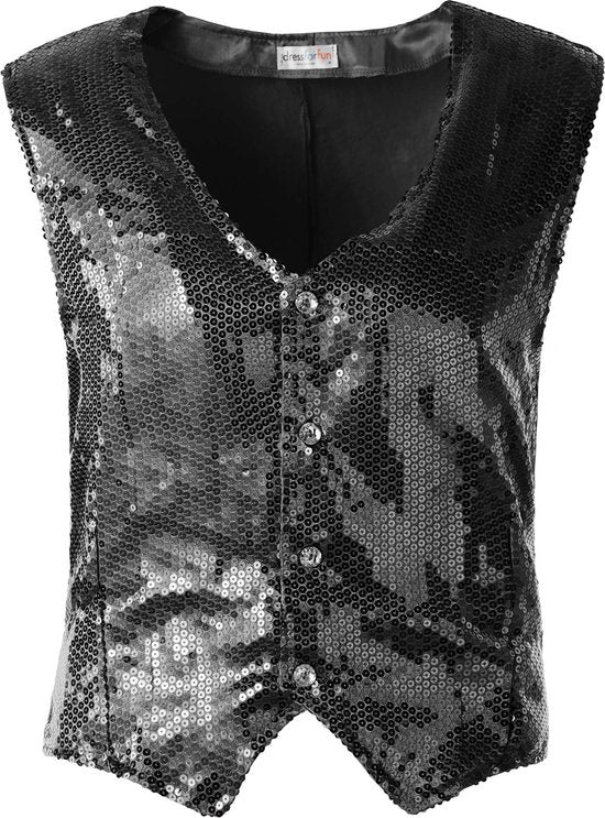 Dressforfun Gilet à paillettes homme noir XXL - costume de déguisement halloween partywear carnaval partywear - 303975