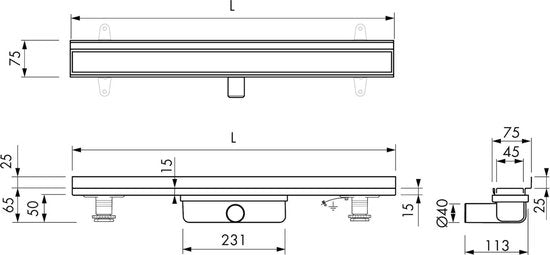Gouttière de douche Easydrain Compact 30 Zero Dryphon - Acier inoxydable brossé - 800 mm x 64 mm